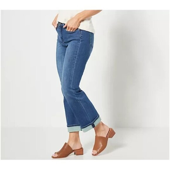 NWT NYDJ Barbara Bootcut Ankle Jeans Sz 28W Bluewell Wash Denim Contast Cuff - Picture 1 of 11